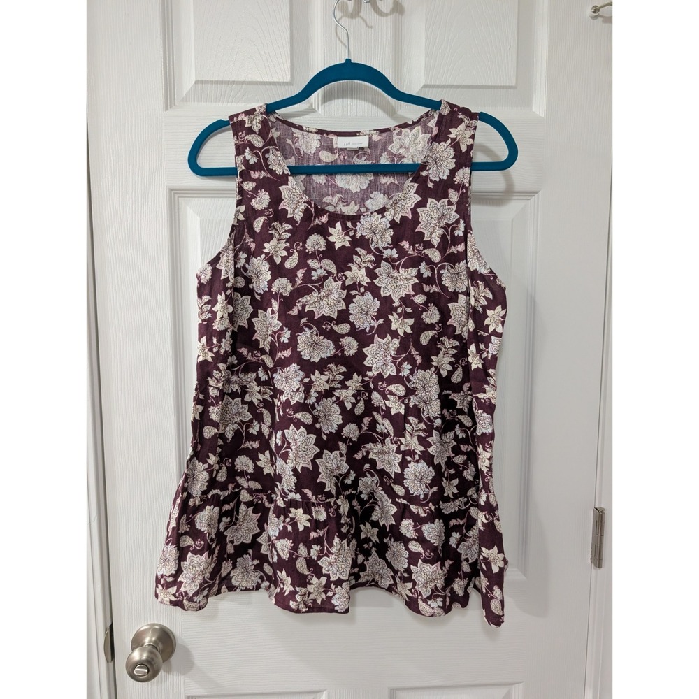 J. Jill, Love Linen, Medium Floral Tiered Tank Top, Maroon, Boho,‎ Lightweight